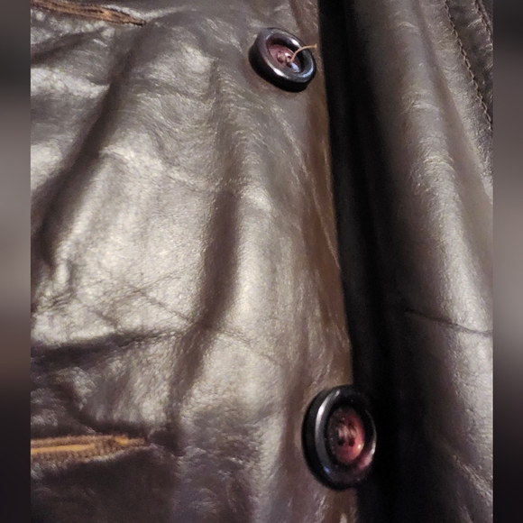 VTG Sears OVERCOAT brown leather BELTED sherlock Men's Size 44 Trenchcoat Jacket - Picture 4 of 9